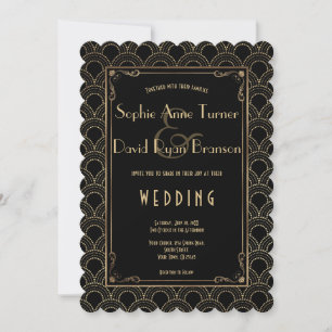 Grote Gatsby  jaren '20 Gold Art Deco Wedding Kaart