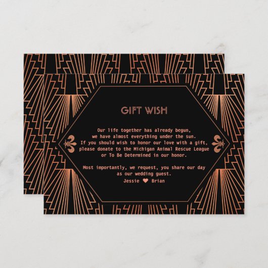 Grote Gatsby Koperbruiloft Gift Wish bij het zwerv Informatiekaartje (Voorkant / Achterkant)