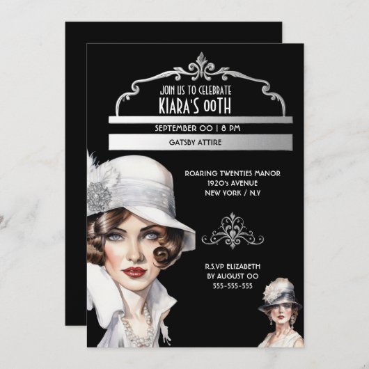 Grote Gatsby luxe vrouw verjaardag in jaren '20 st Kaart (Voorkant / Achterkant)