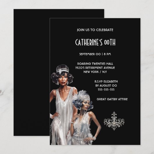 Grote Gatsby melanine dames luxe verjaardag Kaart (Voorkant / Achterkant)