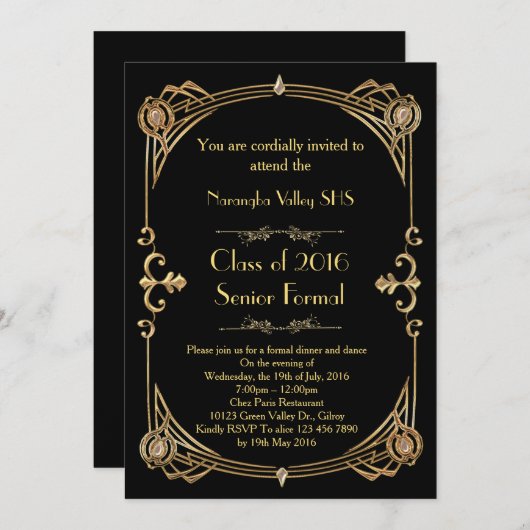 Grote Gatsby Prom-uitnodiging, kunstdecostijl Kaart (Voorkant / Achterkant)