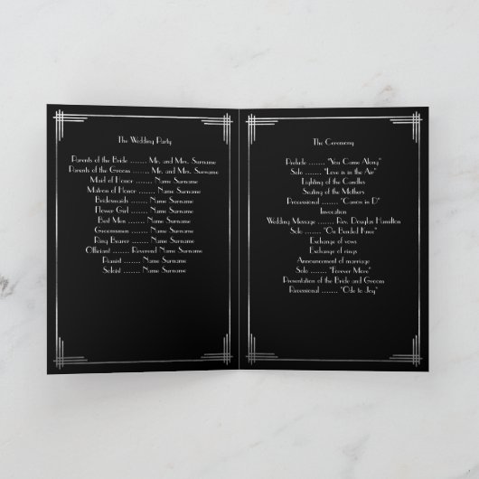 Grote Gatsby Silver Foil Art Deco Wedding Programs Programma (Binnen)