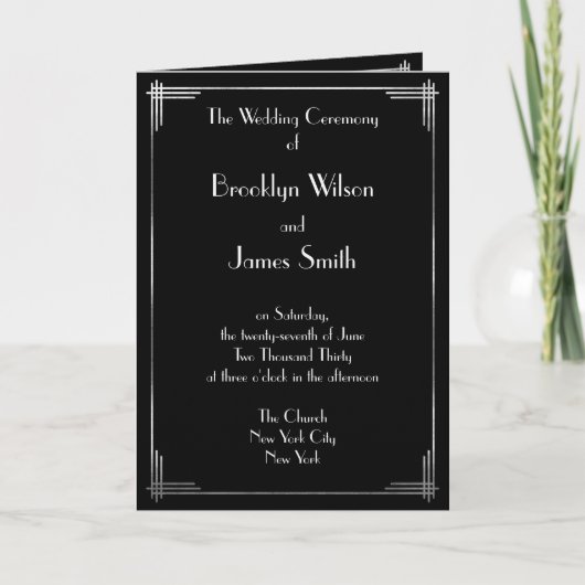 Grote Gatsby Silver Foil Art Deco Wedding Programs Programma (Voorkant)