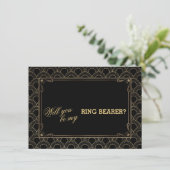 Grote Gatsby Vintage Art Deco Ringdrager Huwelijk Kaart (Staand voorkant)