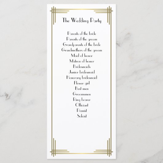 Grote Gatsby White Art Deco Wedding Programma's (Achterkant)