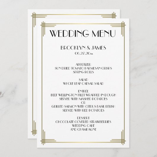 Grote Gatsby Witte Art Deco Trouwmenu Menu (Voorkant / Achterkant)