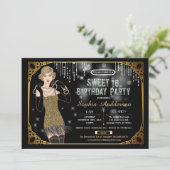 Grote Gatsby zoete 16 verjaardagsfeestje uitnodigi Kaart (Staand voorkant)