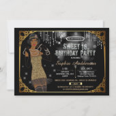 Grote Gatsby zoete 16 verjaardagsfeestje uitnodigi Kaart (Voorkant)