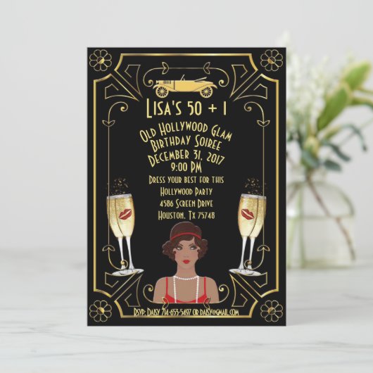 Grote Gatsby Zwarte Flapper Meisje Hollywood Uitno Kaart (Staand voorkant)