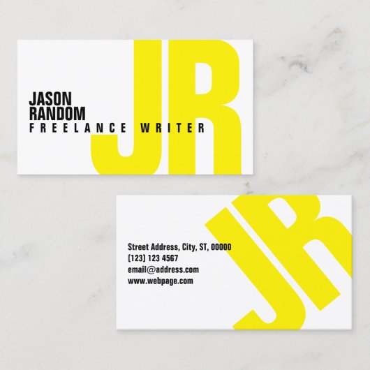 Grote gedurfde initialen bedekken geel visitekaartje (Voorkant / Achterkant)