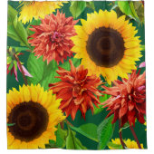 Grote gedurfde zonnebloemen en chrysanten douchegordijn (Voorkant)
