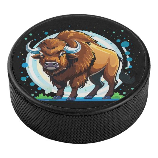 grote gehoornde bizon hockey puck (3/4)