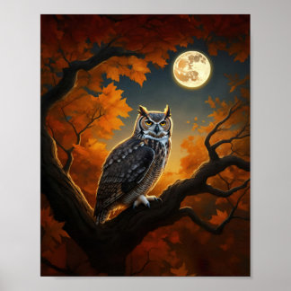 Grote gehoornde uil in de herfst poster