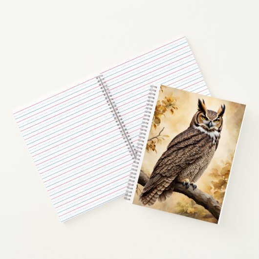 Grote gehoornde uil in een boom notitieboek (Binnen)