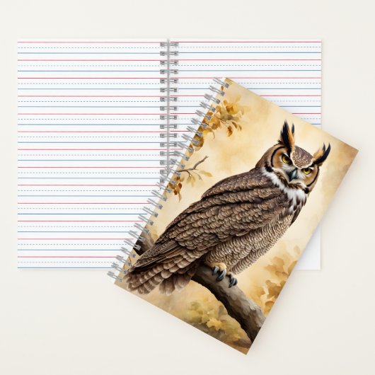 Grote gehoornde uil in een boom notitieboek (Binnen)