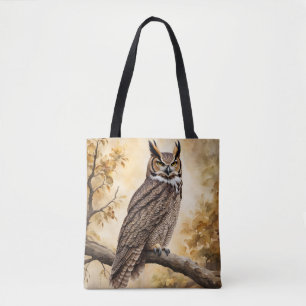 Grote gehoornde uil in een boom tote bag