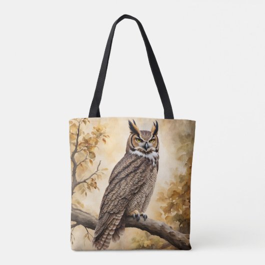 Grote gehoornde uil in een boom tote bag (Achterkant)