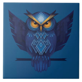 Grote gehoornde uil in het blauw tegeltje