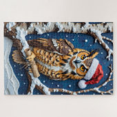 Grote Gehoornde Uil Kerst Scrollen Drager Hoed Legpuzzel (Horizontaal)