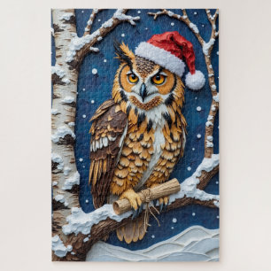 Grote Gehoornde Uil Kerst Scrollen Drager Hoed Legpuzzel