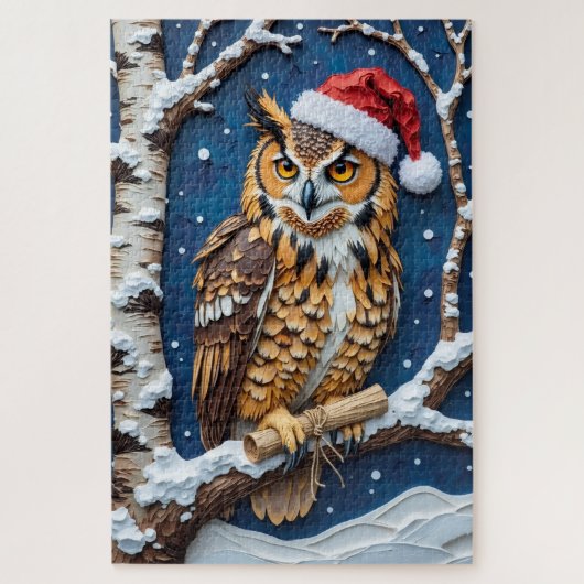 Grote Gehoornde Uil Kerst Scrollen Drager Hoed Legpuzzel (Verticaal)