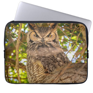 Grote Gehoornde Uil Natuur Kunst Foto  Laptop Sleeve