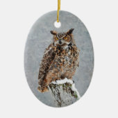 Grote Gehoornde Uil Vogel Schilderij Jaar Kerstmis Keramisch Ornament (Voorkant)