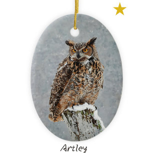 Grote Gehoornde Uil Vogel Schilderij Jaar Kerstmis Keramisch Ornament