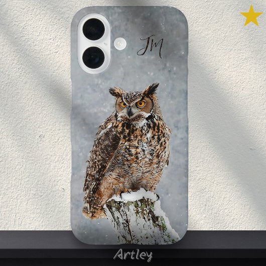 Grote Gehoornde Uil Vogel Winter Schilderij Custom Case-Mate iPhone Case