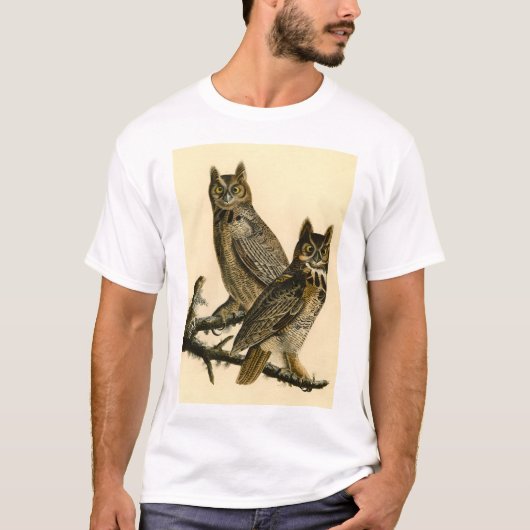 Grote gehoornde uil  zoölogische illustratie t-shirt (Voorkant)
