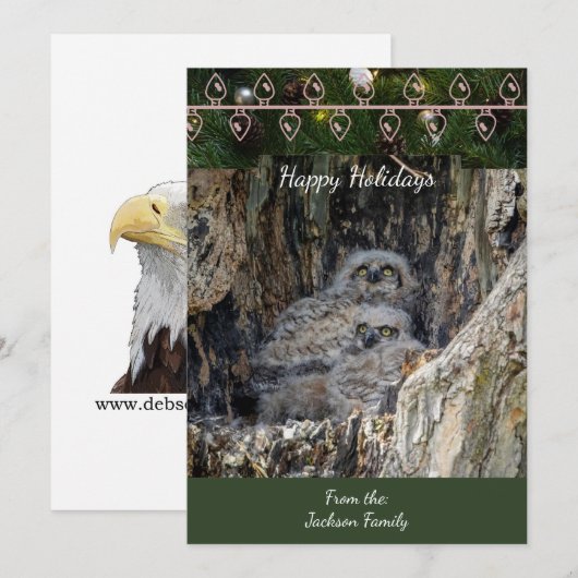 Grote gehoornde uilen kerst Kaart (Voorkant / Achterkant)