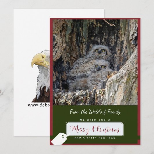 Grote gehoornde uilen kerst Kaart (Voorkant / Achterkant)