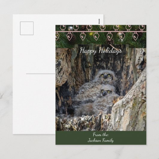 Grote gehoornde uilen kerst Kaart (Voorkant / Achterkant)