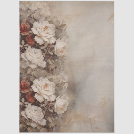 Grote  geïnspireerde elegante rode & witte rozen tissuepapier (Voorkant)