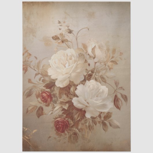 Grote geïnspireerde elegante rode & witte rozen tissuepapier (Voorkant)