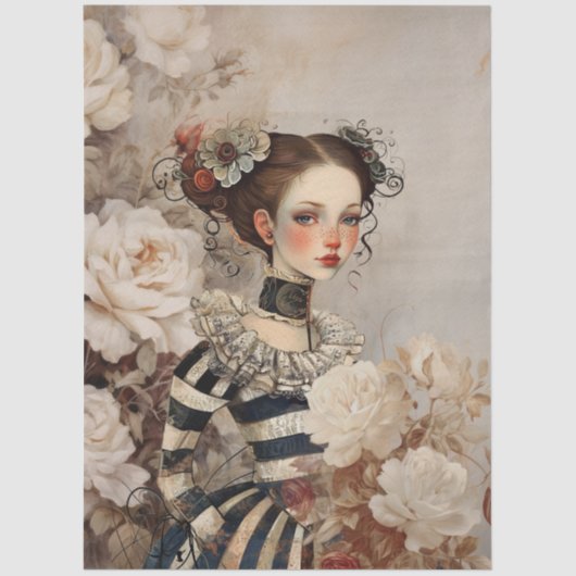 Grote geïnspireerde Gothic Girl & White Roses Tissuepapier (Voorkant)