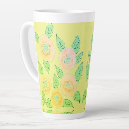 Grote gele bloemige latte mok (Linkerhoek)
