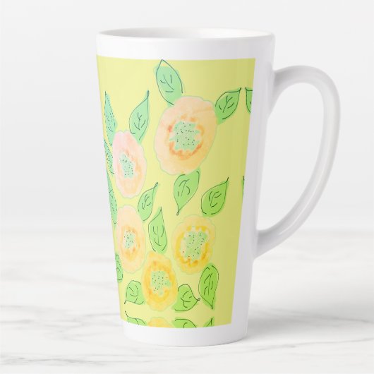 Grote gele bloemige latte mok (Rechts)