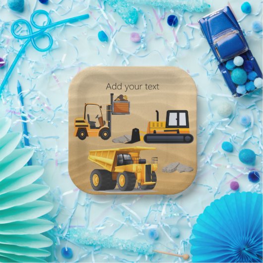 Grote Gele Bouwtrucks, Verjaardag Papieren Bordje (Feest)