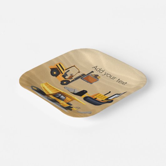 Grote Gele Bouwtrucks, Verjaardag Papieren Bordje (Gebogen)