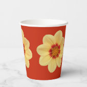 Grote Gele Dahlia op Red Floral Pattern Papieren Bekers (Achterkant)
