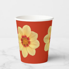 Grote Gele Dahlia op Red Floral Pattern Papieren Bekers