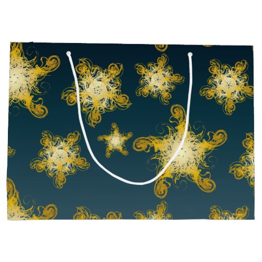 Grote gele decoratieve sterren patroon large cadeautasje (Achterkant)