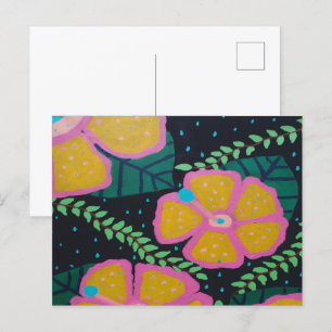 Grote gele hibiscus op zwart briefkaart
