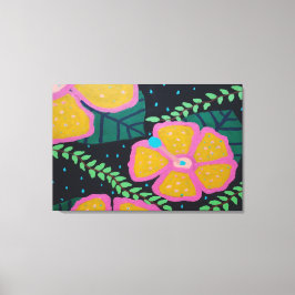 Grote gele hibiscus op zwart canvas afdruk