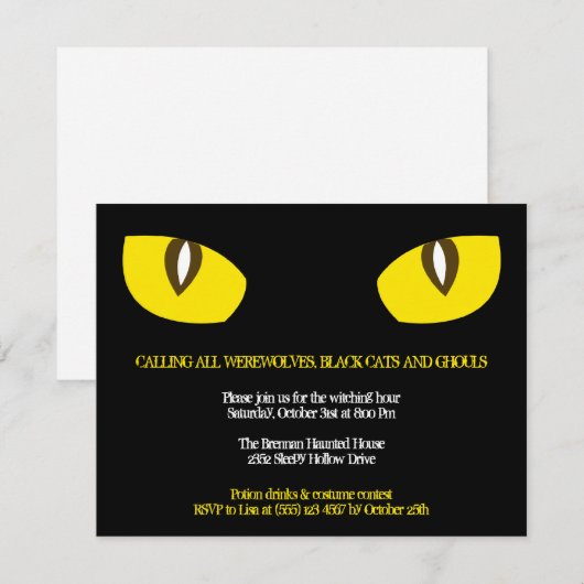 Grote gele kattenogen zijn zwart Halloween feest Kaart (Voorkant / Achterkant)