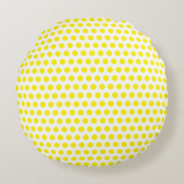 Grote Gele Polka Dots Witte Aangepaste Kleuren Koe Rond Kussen (Voorkant)