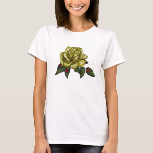 Grote gele roze met rode ladybugs t-shirt (Voorkant)