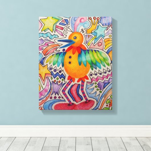 Grote gele vogel canvas afdruk (Insitu (Houten vloer))