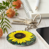 Grote - gele zonnebloem sleutelhanger (Zijkant)